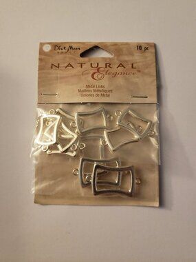 10-pc Blue Moon Beads Rectangular Metal Jewelry Findings Cutout Silvertone New